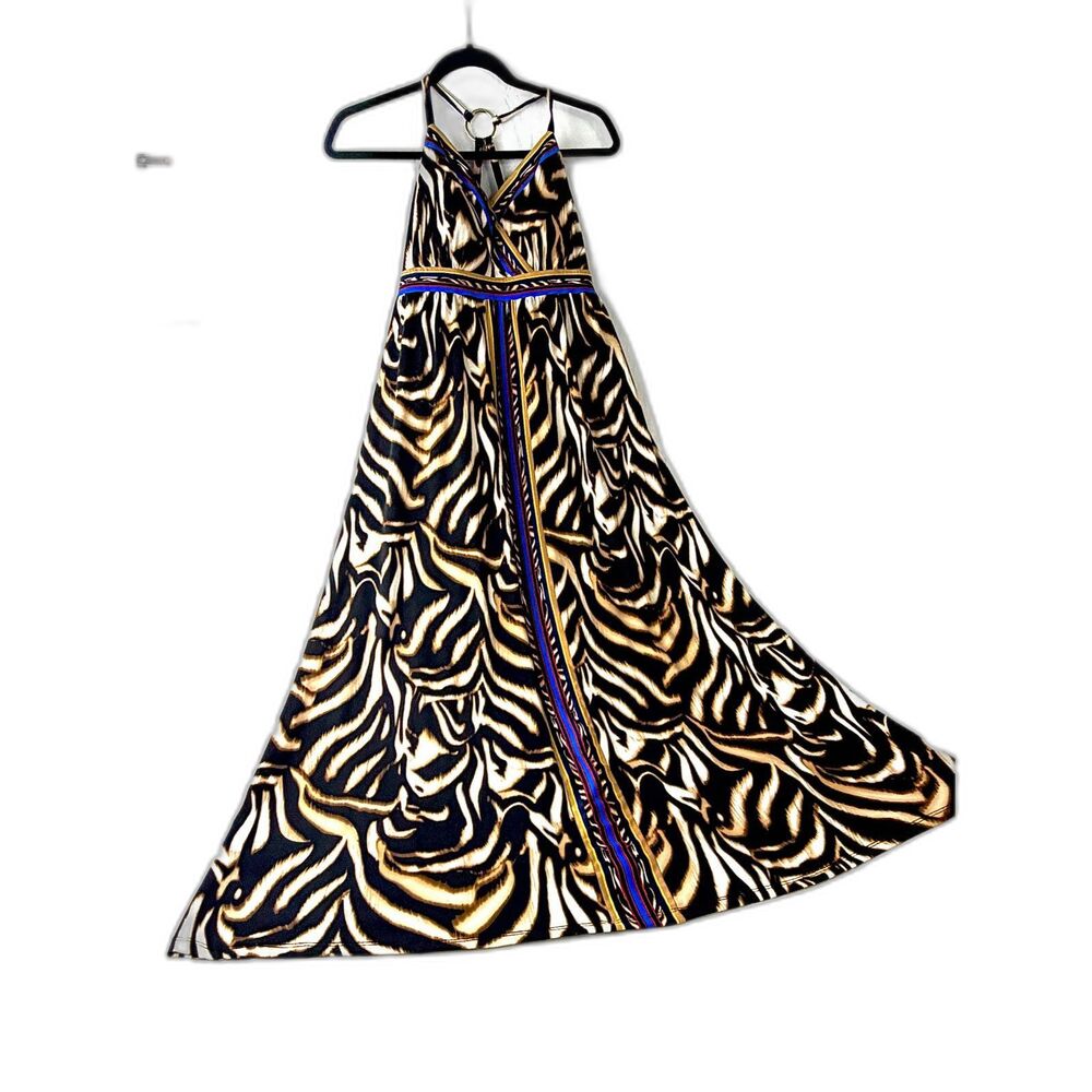 INC International Concepts Halter O-Ring Animal Print Maxi Dress Size PM